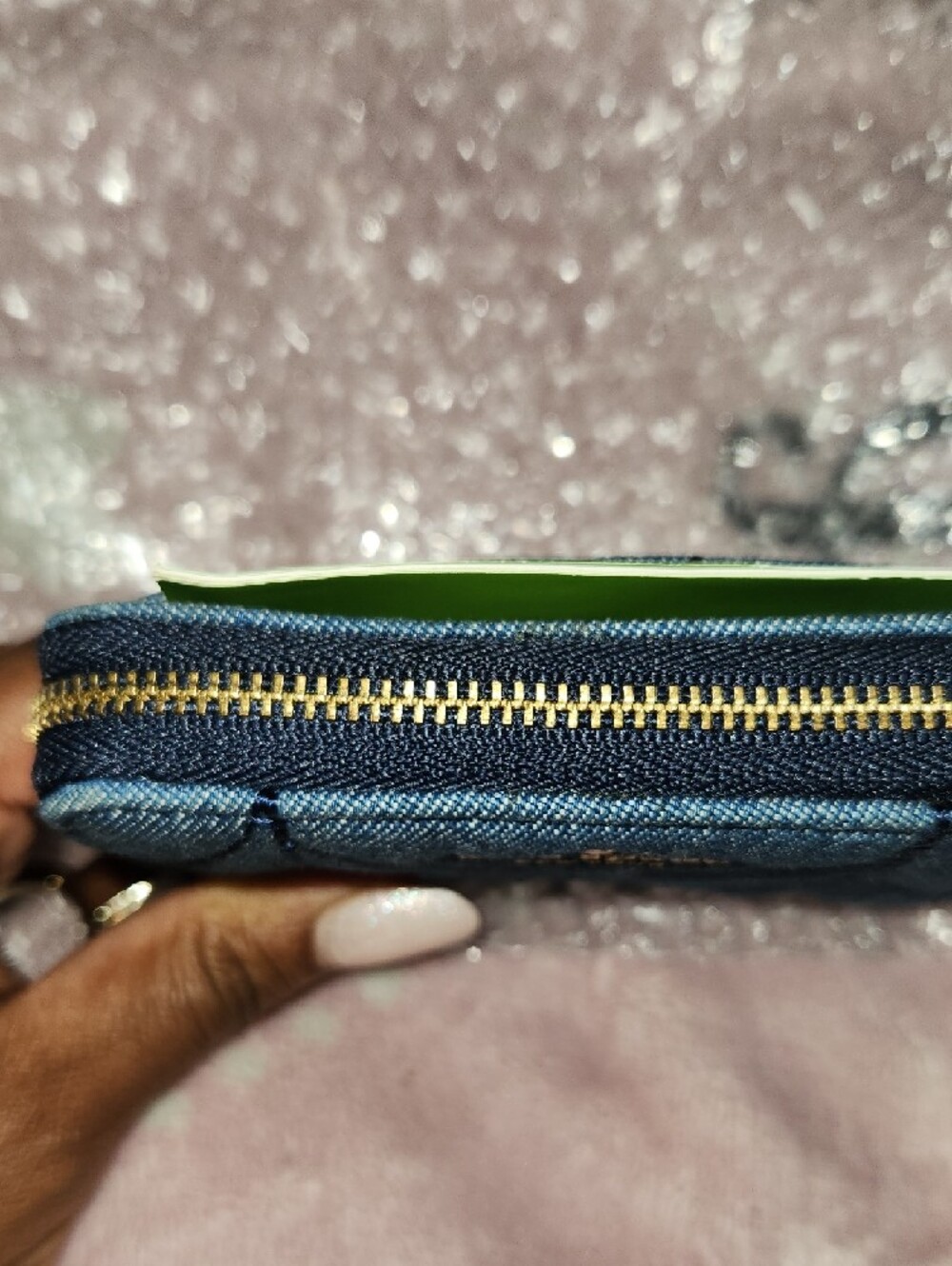 kate spade Quilted Denim Zip Card Case Wallet - Navy Blue - Picture 11 of 13